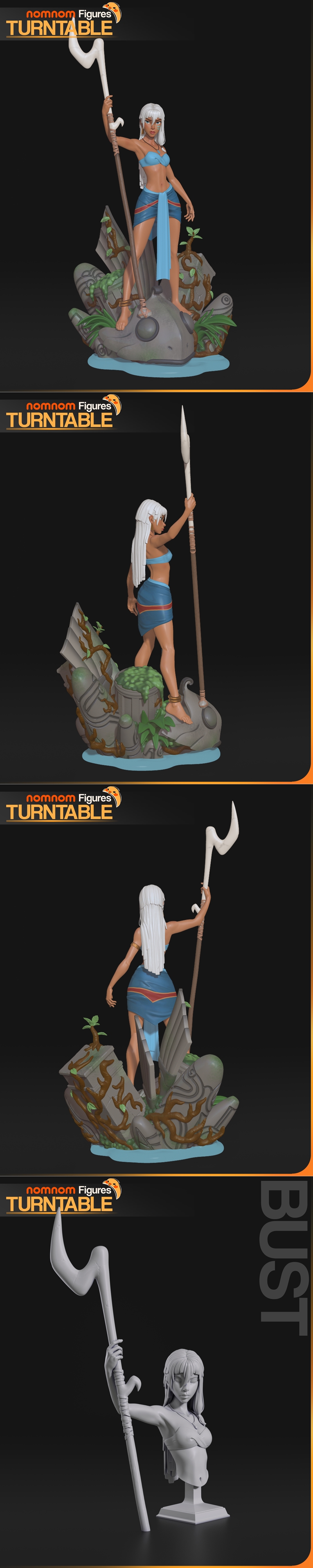 Kida from Atlantis: The Lost Empire 3D model by Nomnom Figures, wearing a blue bikini and wrap skirt, holding a staff...