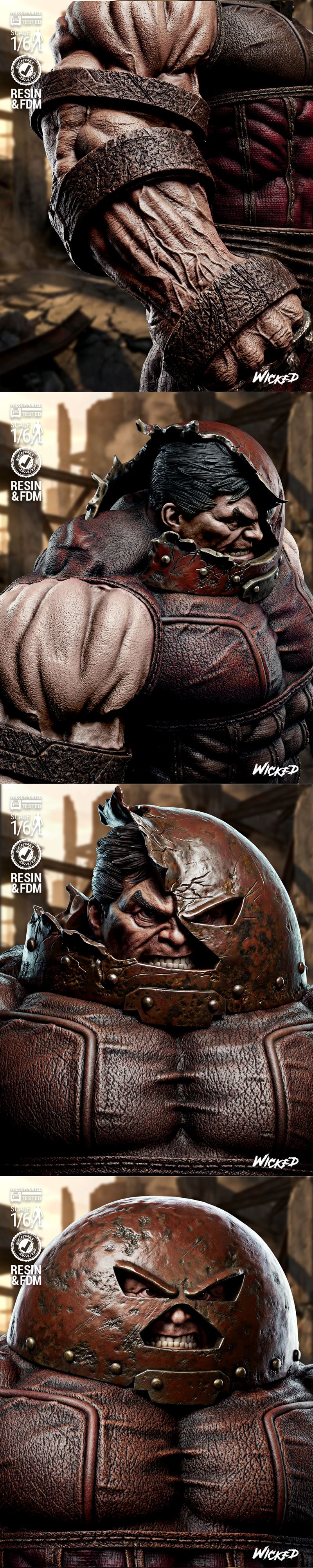 Juggernaut comic version sculpture by Wicked, standing on a detailed base with whiskey bottle and billiard balls, X-M...