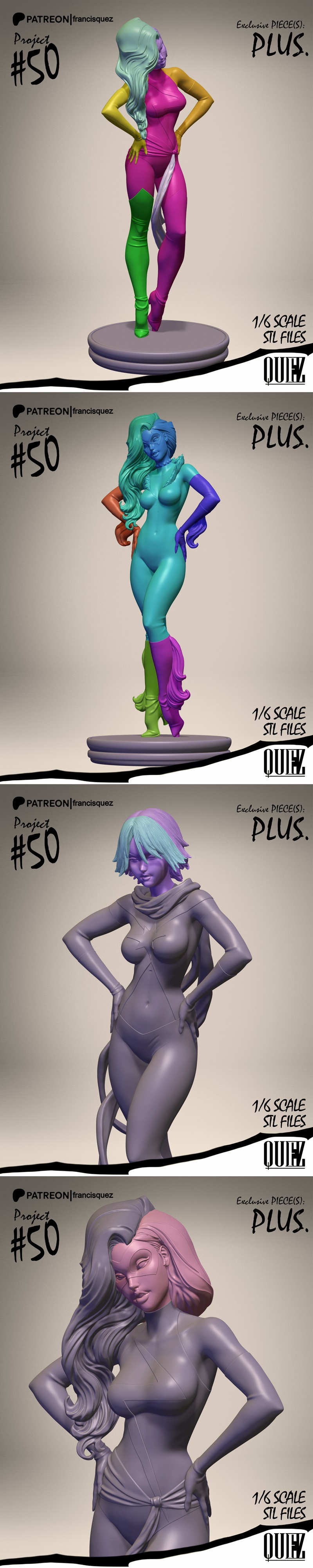 Ms. Marvel figure in black and yellow costume with red sash, blonde hair, and mask, posed heroically. Studio Francis...