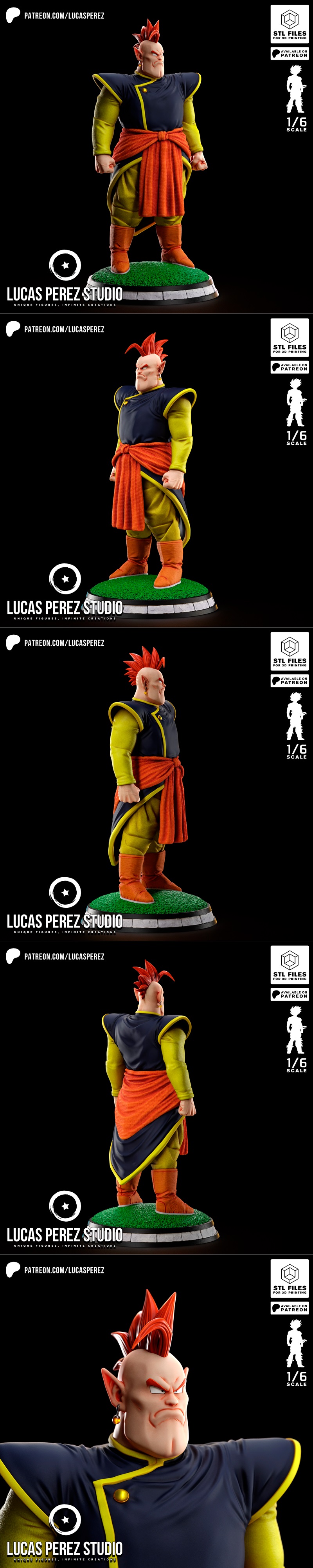 1:6 scale 3D model figure of Kibito Kai from Dragon Ball, standing with fists clenched, wearing orange, yellow, and b...