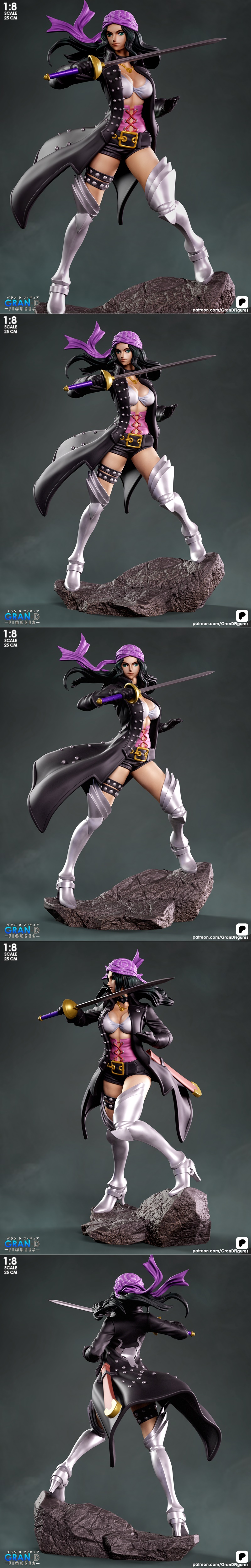 Nico Robin from One Piece Film: Red, 1:8 scale 25cm figure by Gran D. Figures, holding a sword, wearing a studded coa...
