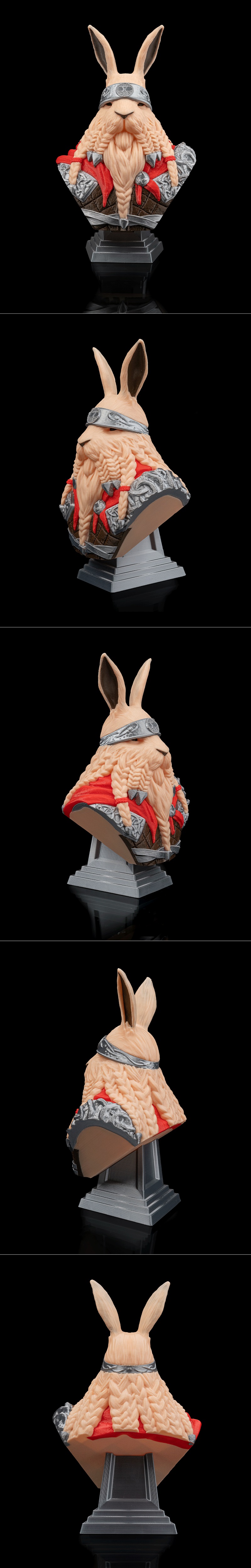Hopnar Thunderpaw bust, a fantasy rabbit character with long braided ears, a thick braided beard, and ornate armor wi...