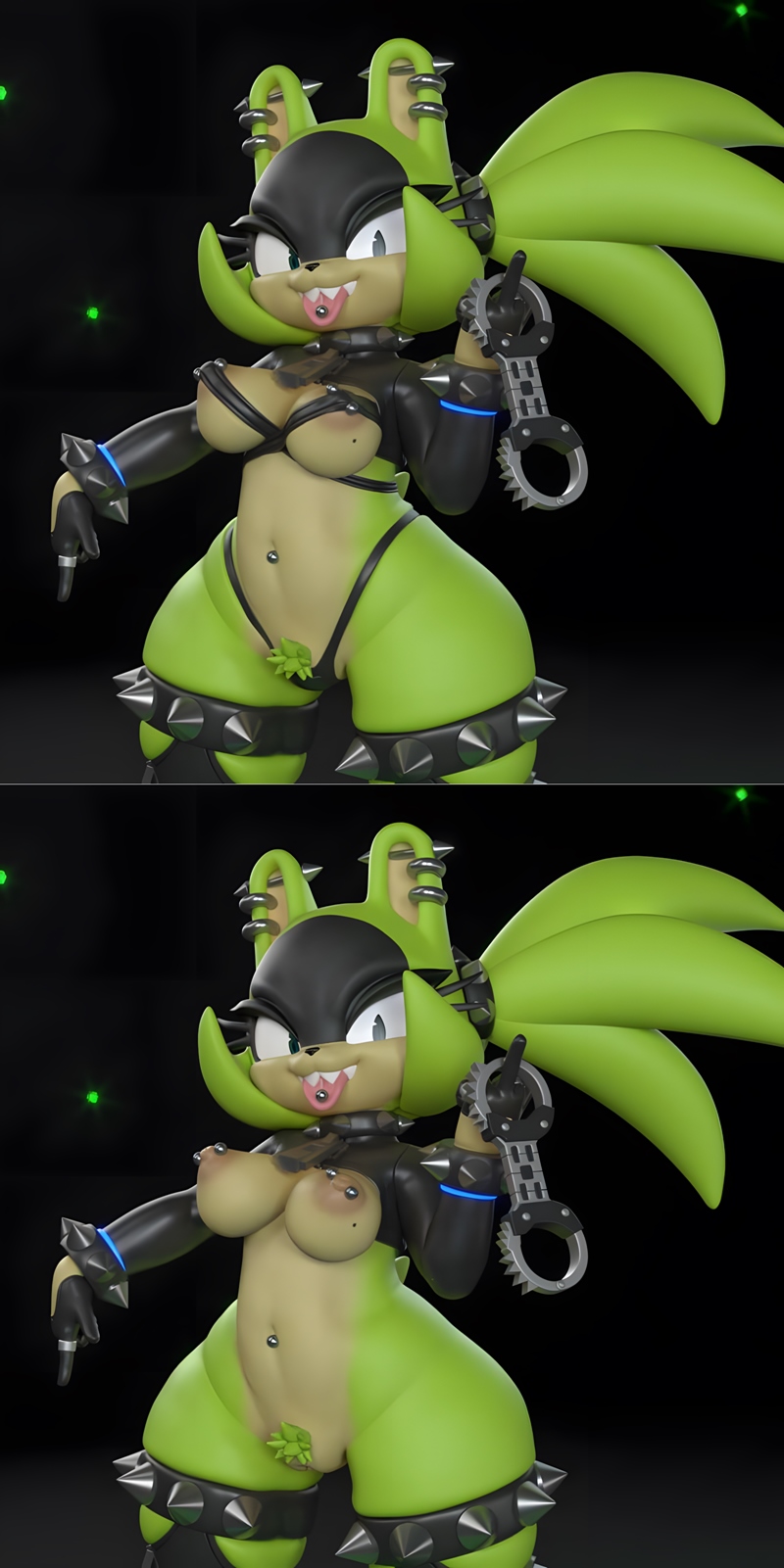 3D model of Tenrec from Sonic the Hedgehog, a green anthropomorphic character in a revealing black outfit with spikes...
