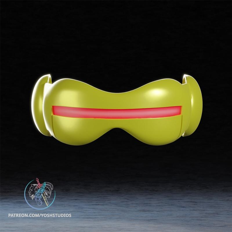 Yellow Cyclops visor with a red glowing optic beam slot, 3D model by Yoshstudios.
