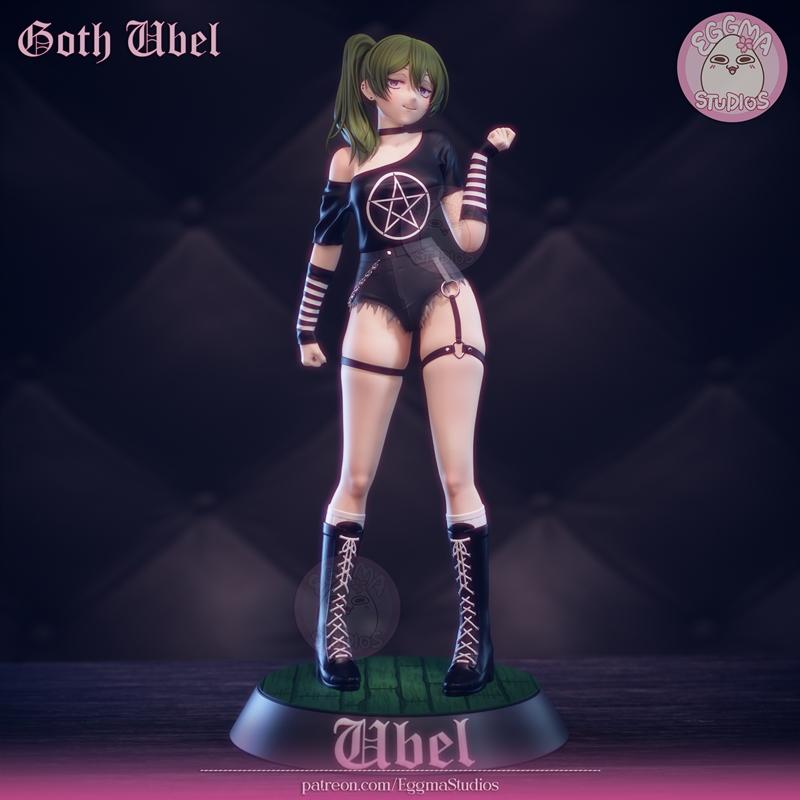 Goth Ubel figure from Sousou No Frieren anime, wearing a pentagram top, garter, and laced boots. Posed confidently on...