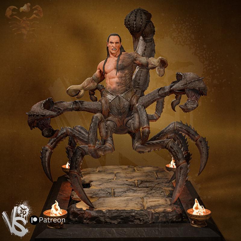 VS3D 3D print model of The Scorpion King from The Mummy Returns, depicted as a hybrid human-scorpion creature on a st...