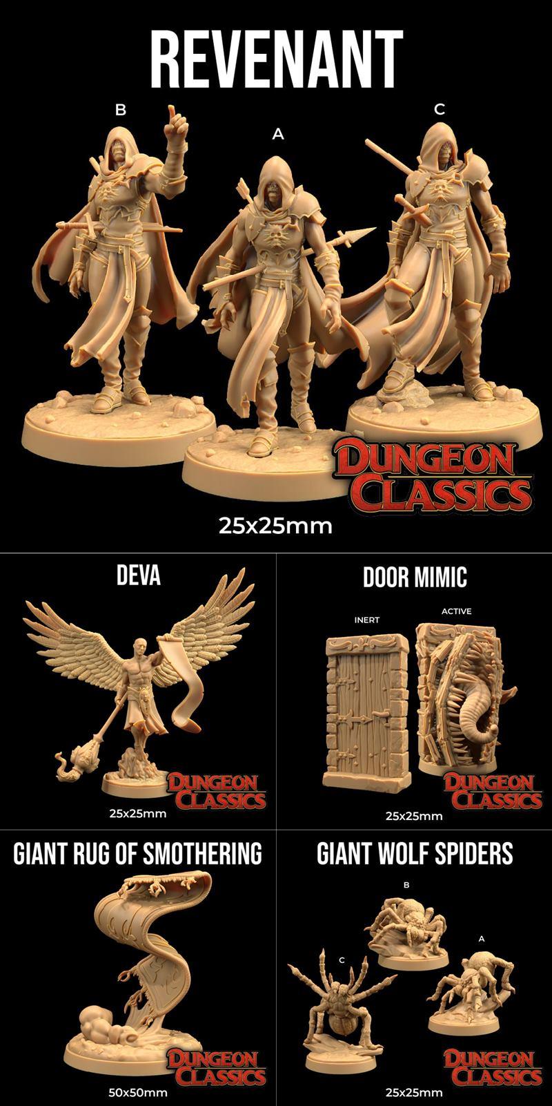 Three Revenant figures with hoods and armor, one pointing, one holding a sword, and one with a dagger. Also shown are...