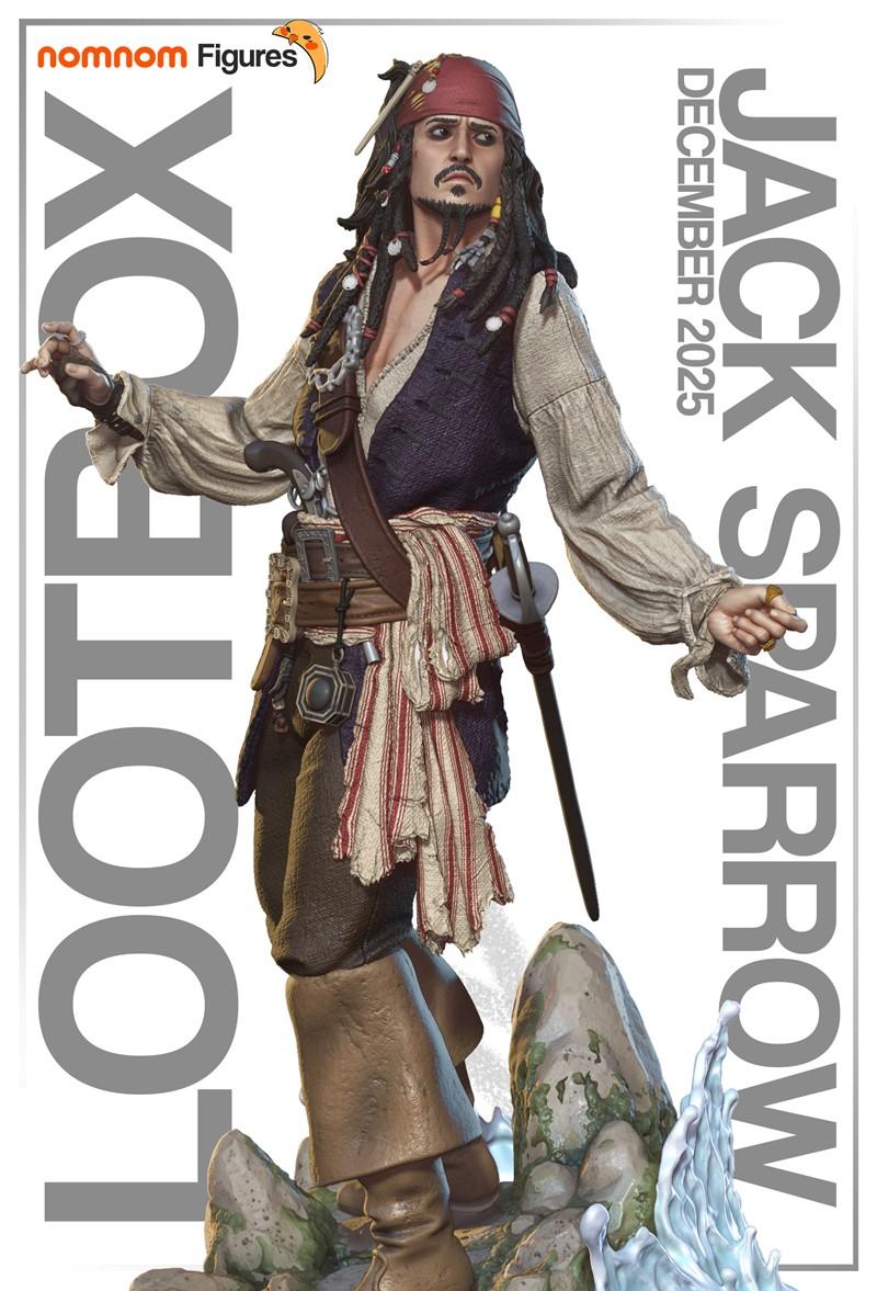 3D model of Jack Sparrow from Pirates of the Caribbean, wearing a red bandana, loose shirt, vest, and sash, holding a...