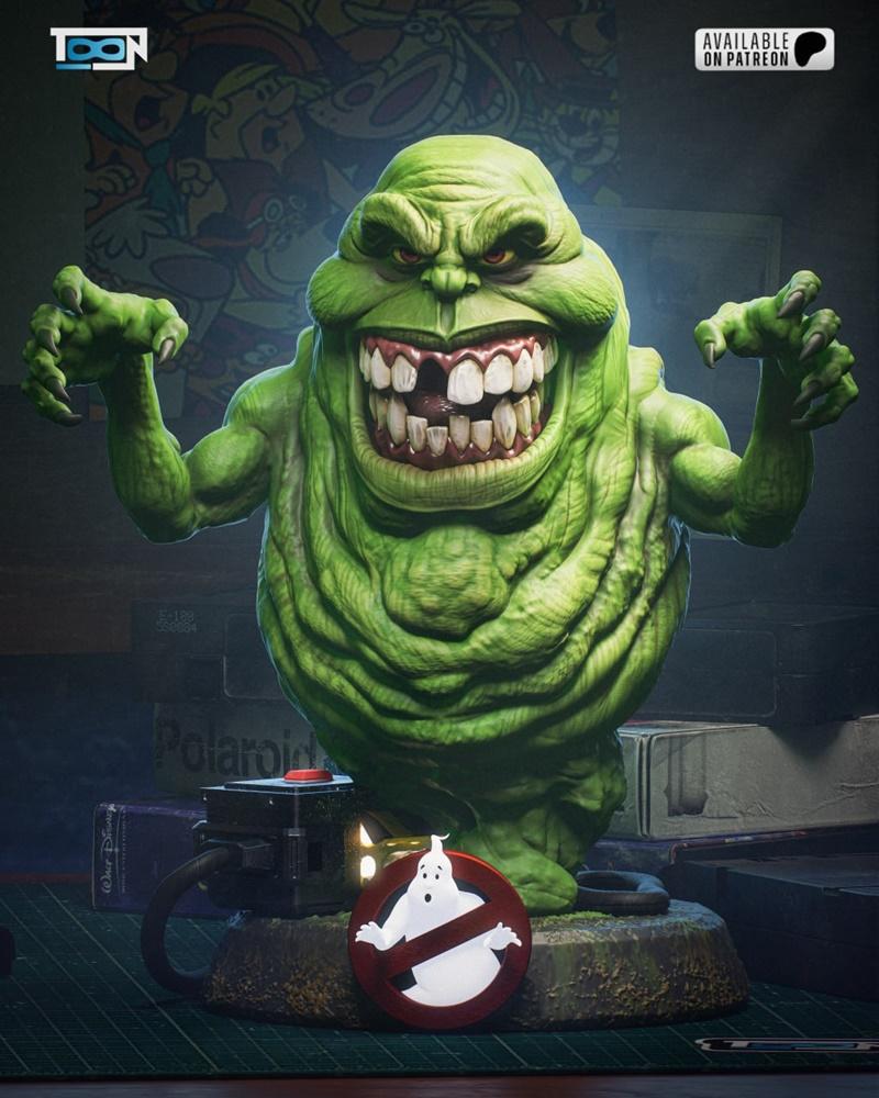 Slimer figure from Ghostbusters, green and slimy with a wide grin and sharp teeth, posed with claws extended. Include...