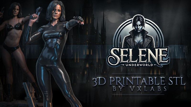 Selene from Underworld in a black latex suit holding two pistols, with a second figure in lingerie visible. VX-Labs 3...