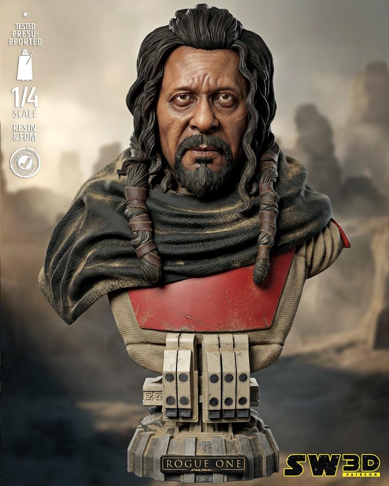 Baze Malbus portrait bust from Star Wars: Rogue One, 1/4 scale, realistic detail, SW3D studio.