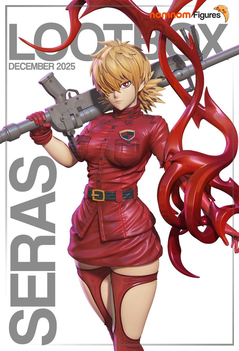Seras Victoria from Hellsing Ultimate in a red uniform, holding a large gun and surrounded by red blood tendrils. 3D...