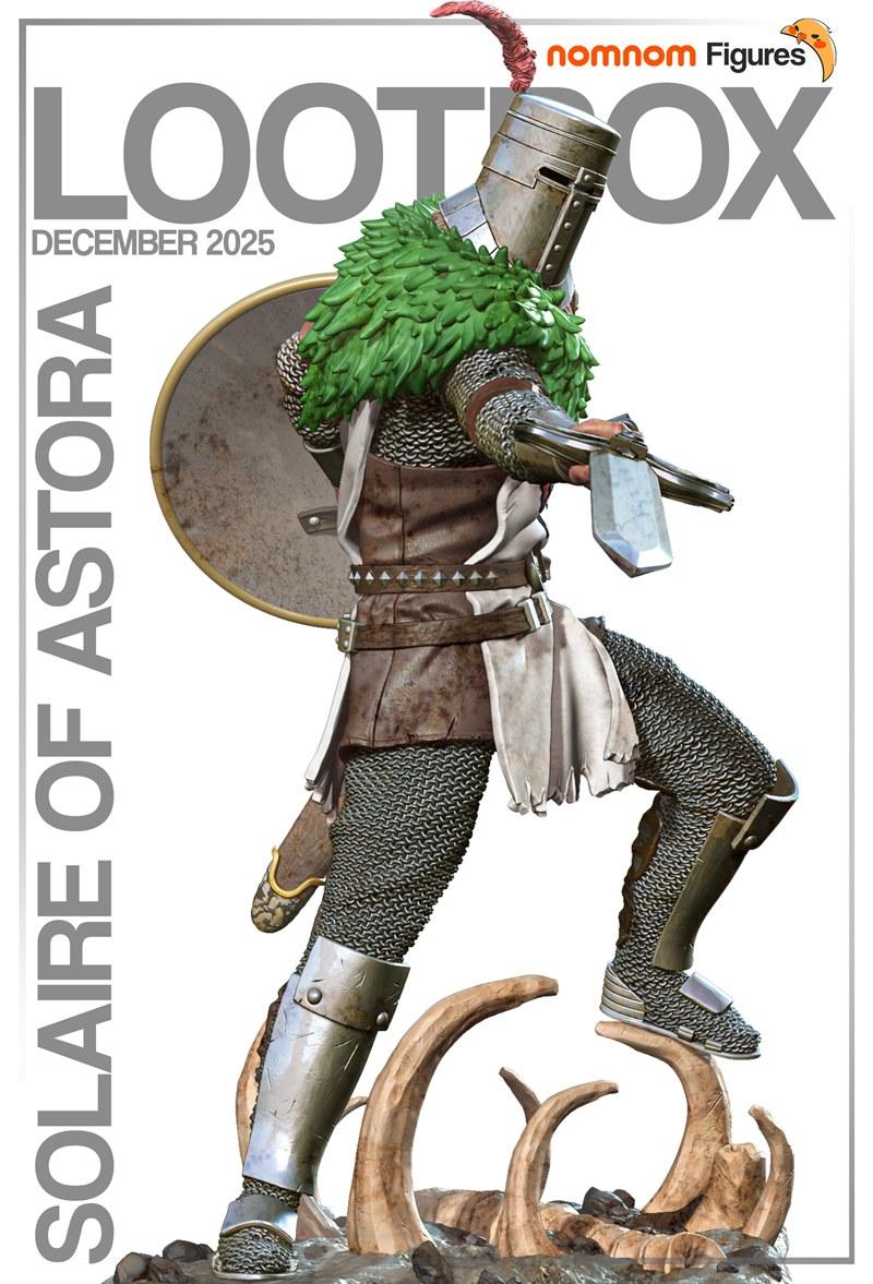 Solaire of Astora 3D model figure by Nomnom Figures, wearing full knight armor with chainmail, leather, and a green l...