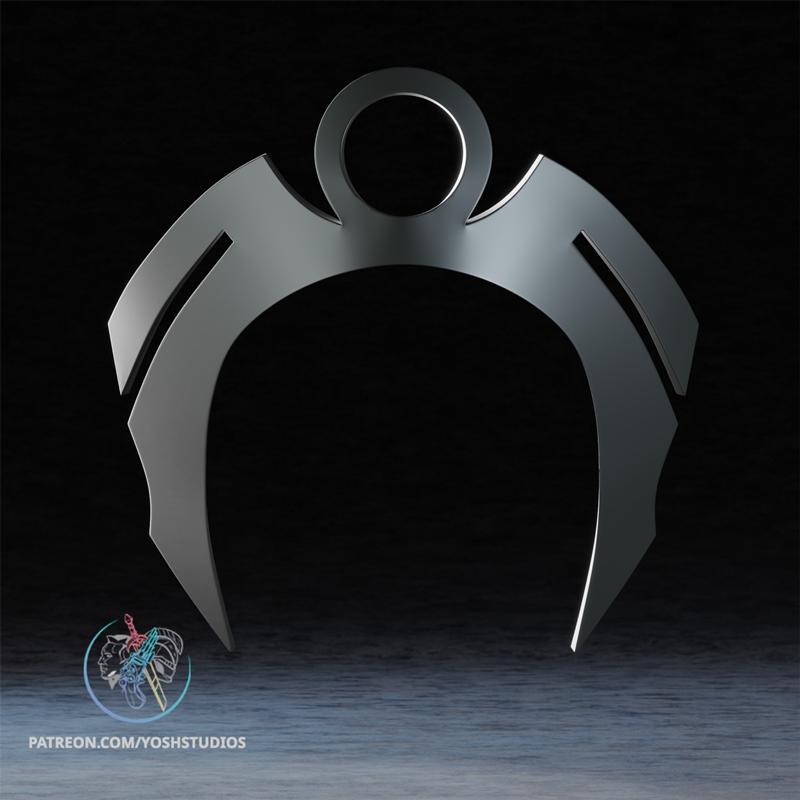 Silver metallic headpiece with a central circle and sweeping curved elements, inspired by Storm from X-Men comics.