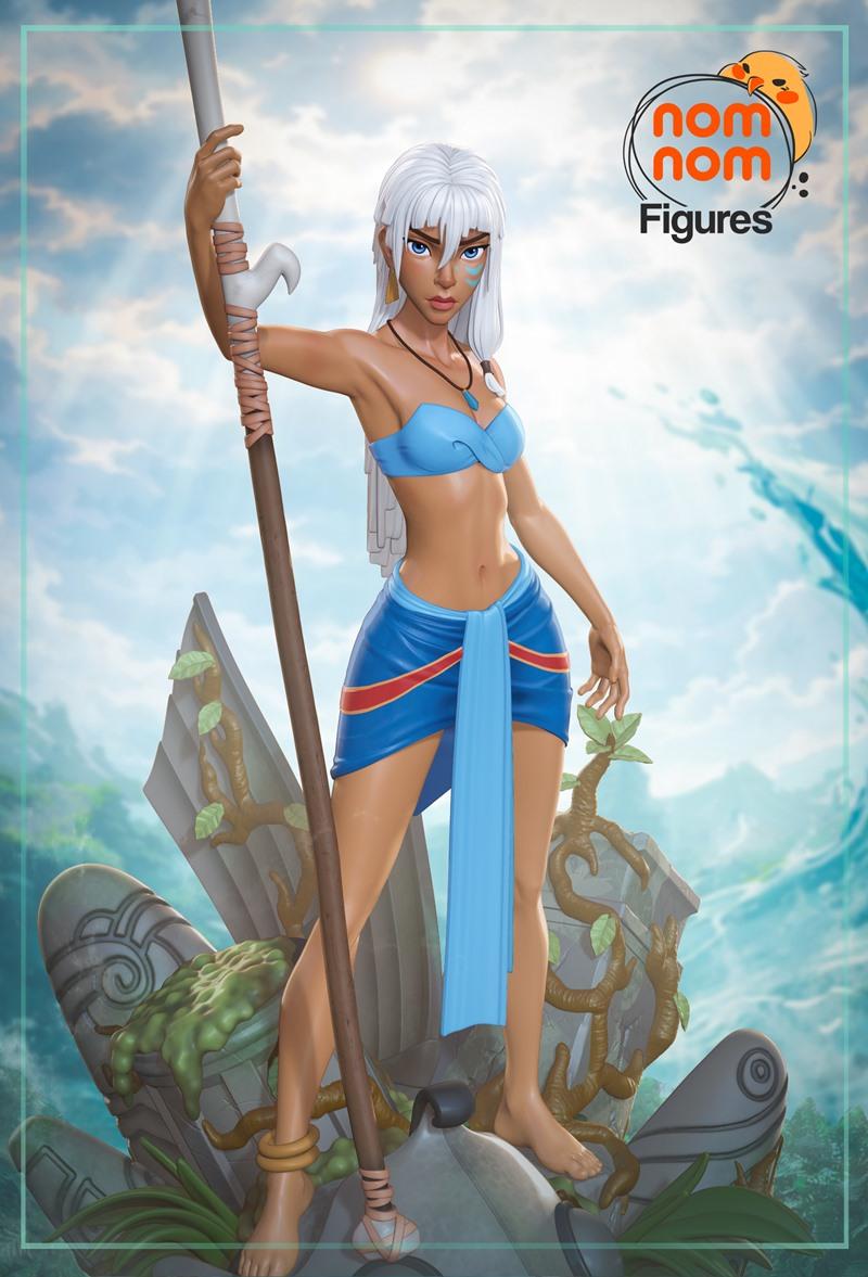 Kida from Atlantis: The Lost Empire 3D model by Nomnom Figures, wearing a blue bikini and wrap skirt, holding a staff...