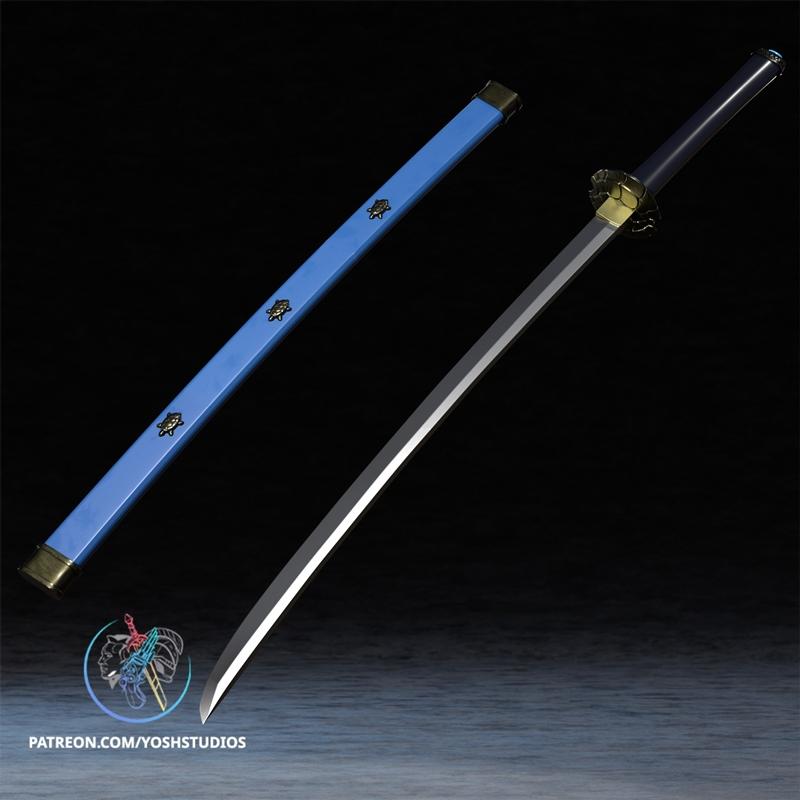 Trafalgar Law's katana and blue scabbard with turtle emblems, from One Piece anime, 3D model by Yoshstudios.