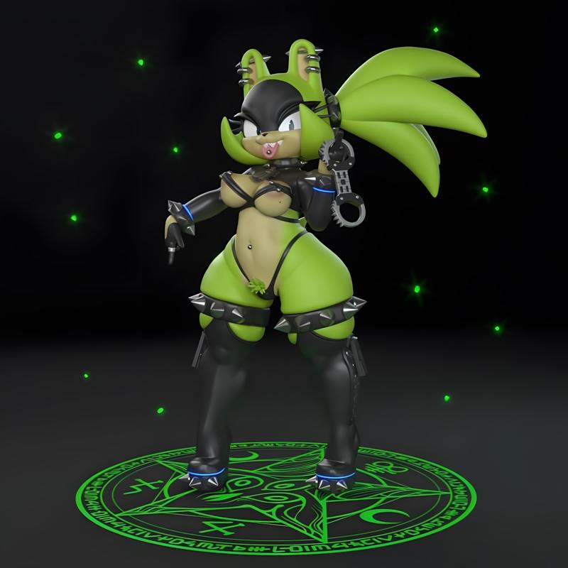 3D model of Tenrec from Sonic the Hedgehog, a green anthropomorphic character in a revealing black outfit with spikes...