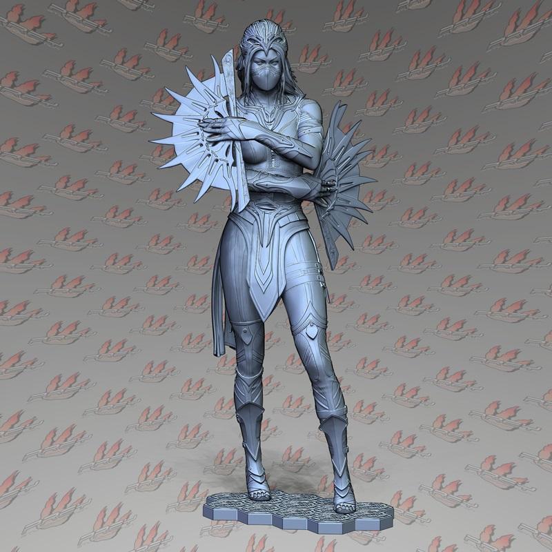 Kitana from Mortal Kombat 3D model by Prey Collection Studio, holding fans, wearing detailed armor and mask, standing...