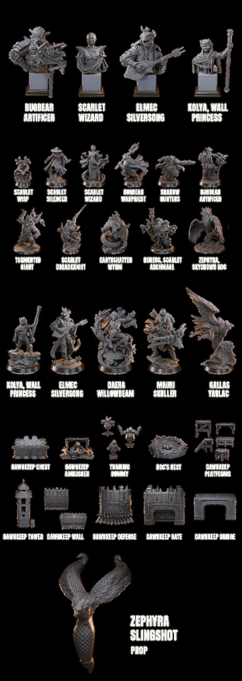 3D printable fantasy diorama set "Dawnkeep Assault" by Loot Studios, featuring a stone fortress, towers, dr...