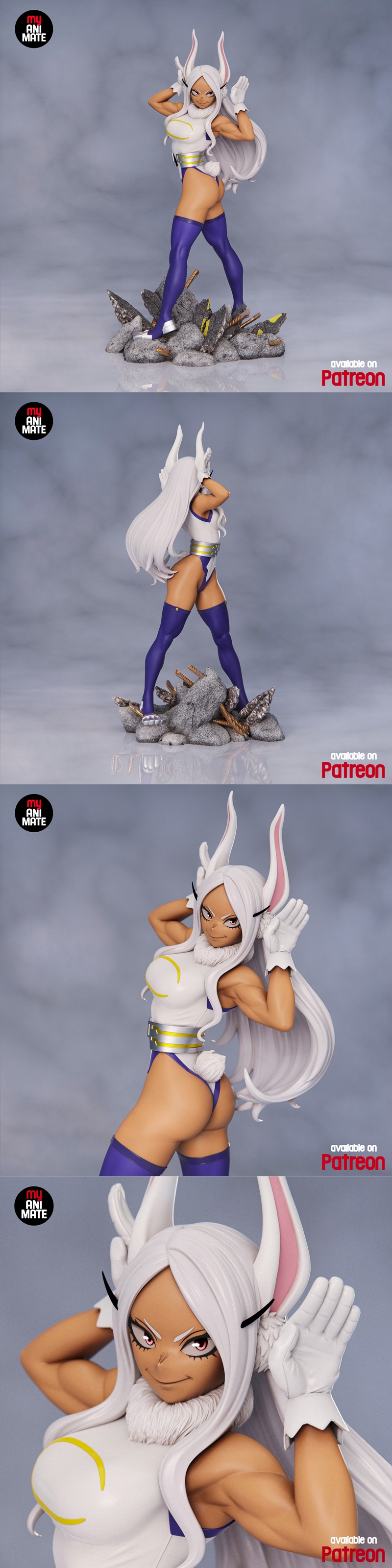 MyAnimate 3D model of Mirko from Boku no Hero Academia, a muscular anime character with bunny ears, wearing a white l...