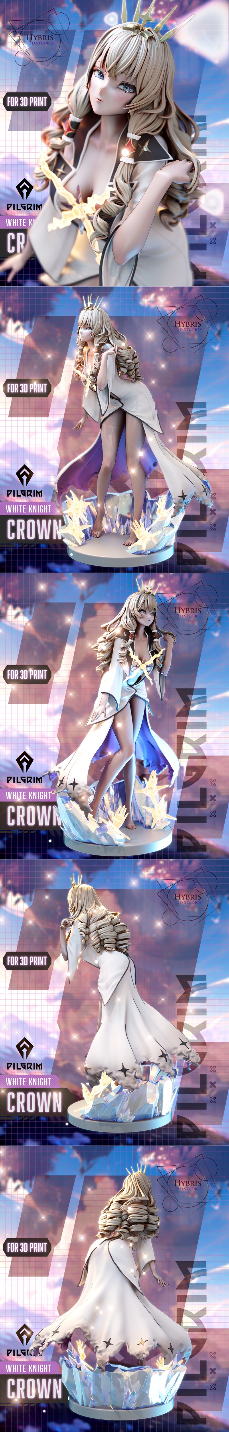 3D model of Crown from Nikke Goddess of Victory, a female figure with long blonde hair, blue eyes, wearing a white ou...