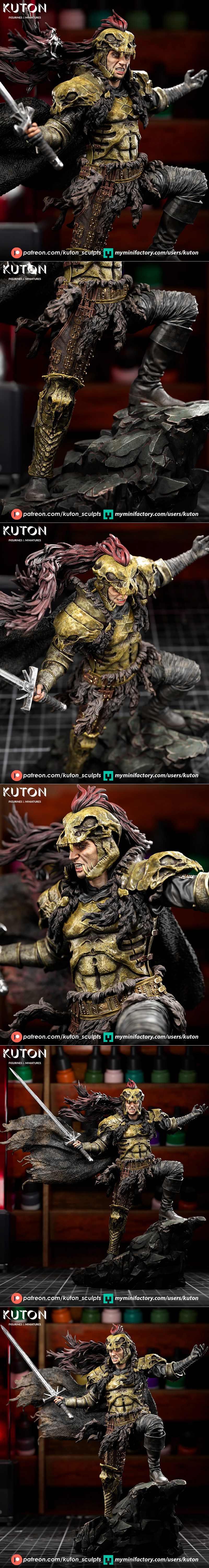Kurgan from Highlander movie, 3D print model figure by Kuton Figurines. Warrior in ornate skull armor, fur cape, hold...