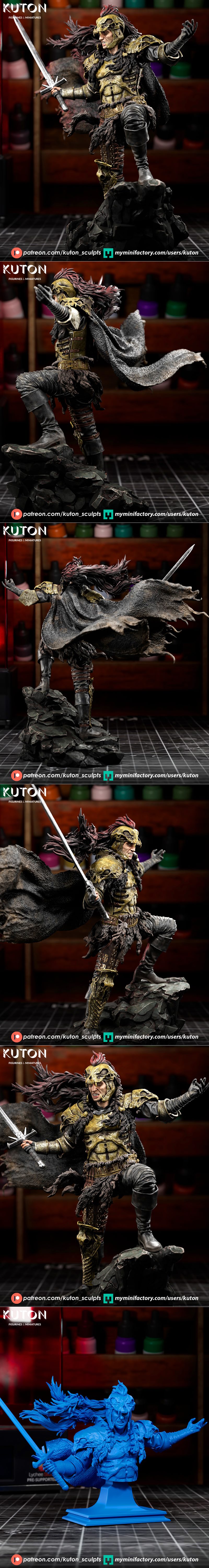 Kurgan from Highlander movie, 3D print model figure by Kuton Figurines. Warrior in ornate skull armor, fur cape, hold...