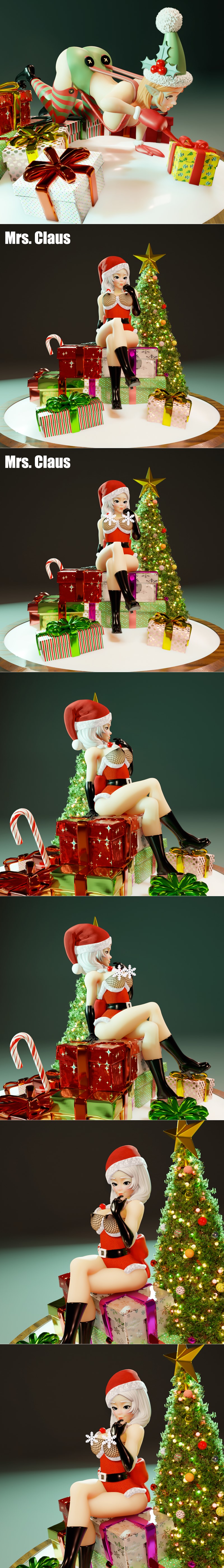 3D model of a Christmas snow globe containing scantily clad female figures dressed as Santa, reindeer, and an elf, wi...