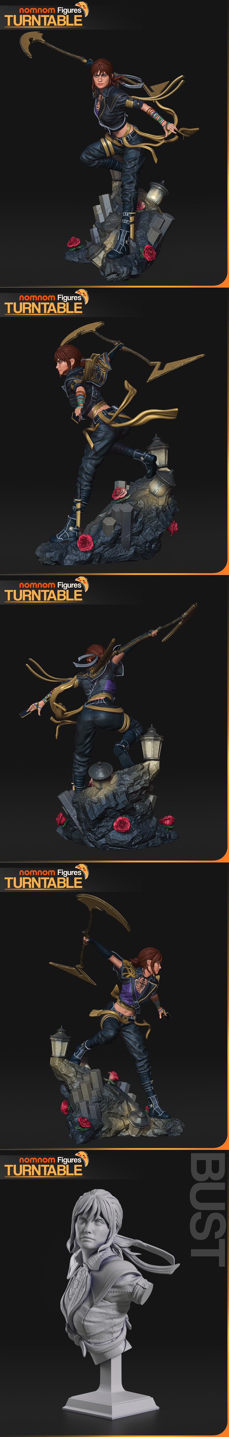 Female warrior 'Sciel Expedition 33' by Nomnom Figures in a dynamic combat stance, wielding a golden staff weapon, we...