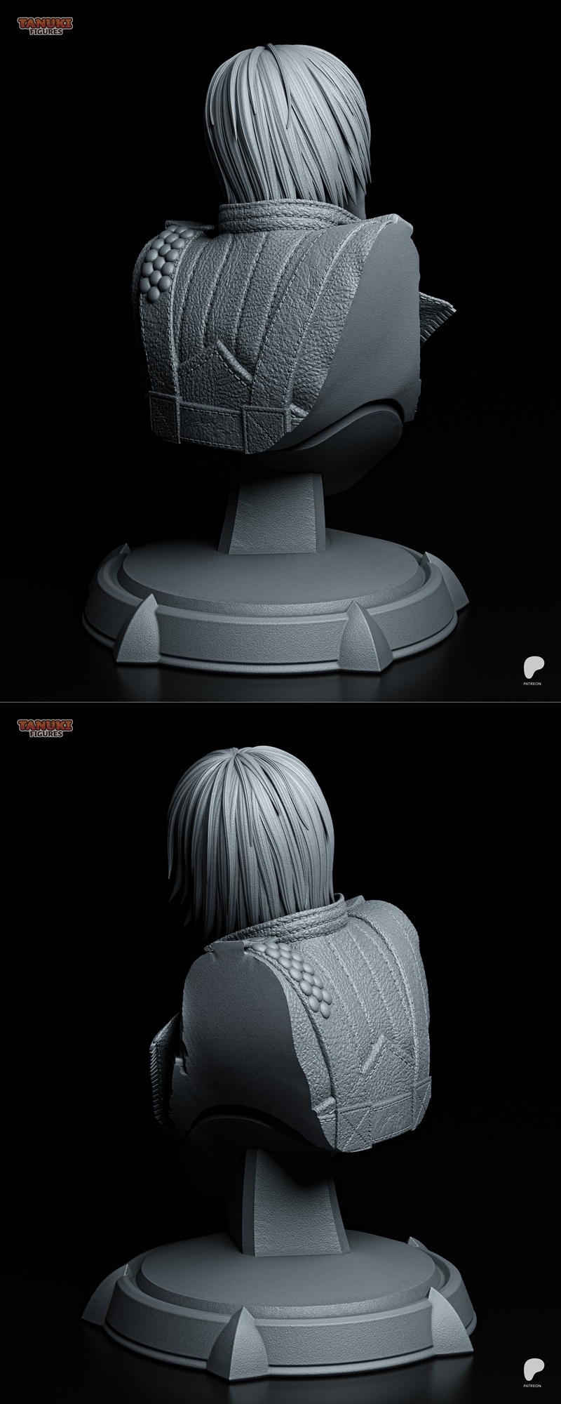 Bust of Dante from Devil May Cry, featuring long hair, a leather jacket, and a smirk, on a display base. 3D model by...