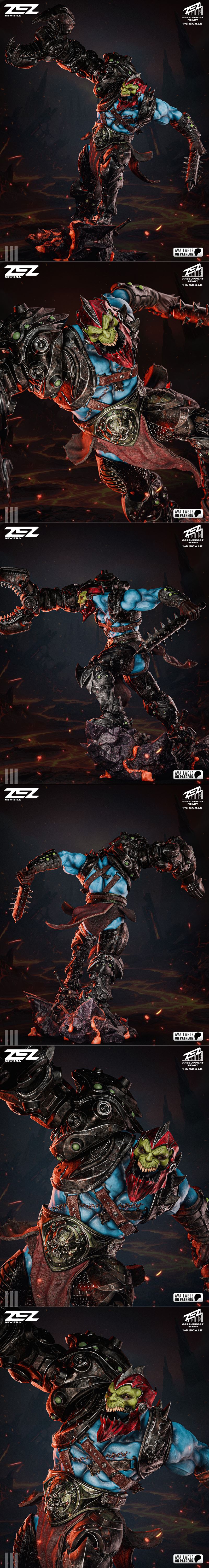 ZEZ Studio 1:6 scale 3D print model of Trap Jaw from Masters of the Universe, featuring a mechanical arm and spiked a...