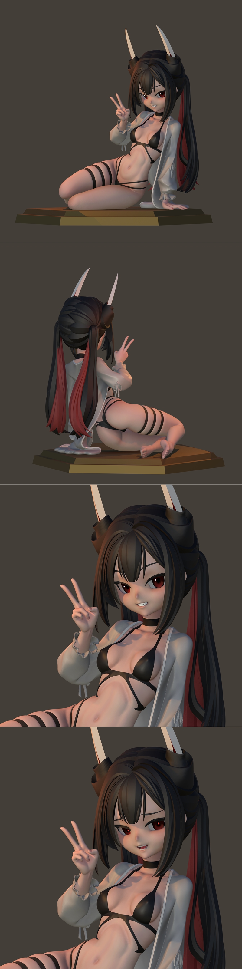 Hatsuzuki character from Azur Lane, depicted as a 3D printable figure in a black bikini and white robe, striking a pe...
