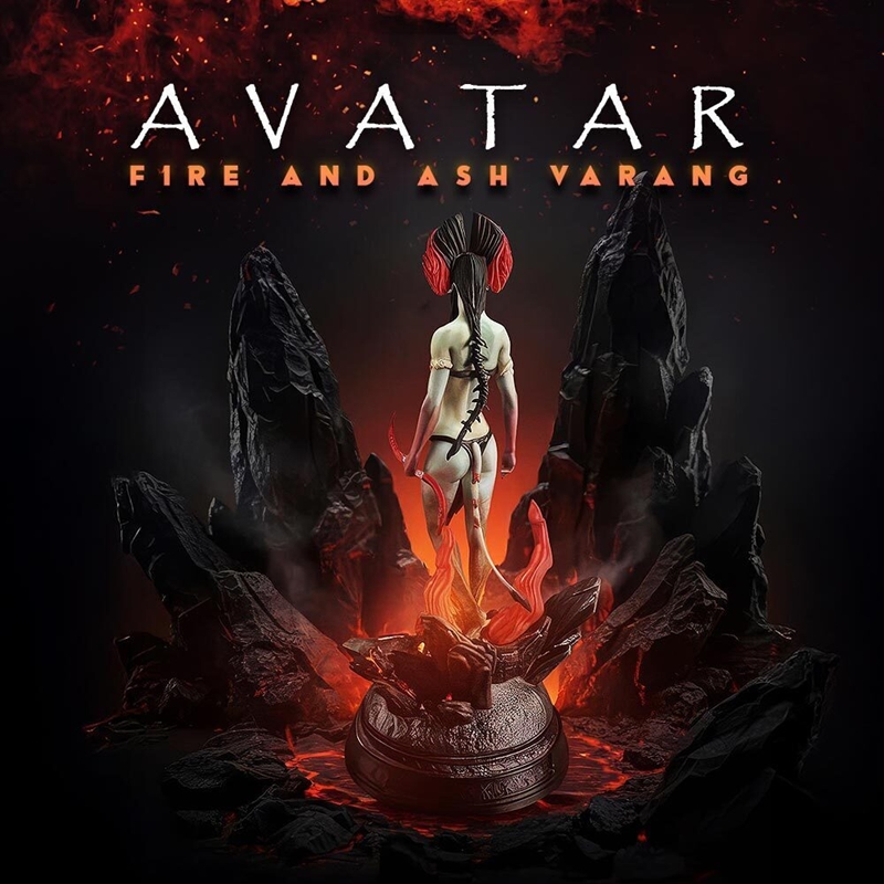 Avatar 3 premium statue by Varang, a female figure in tribal attire with a headdress and curved blade, standing on a...