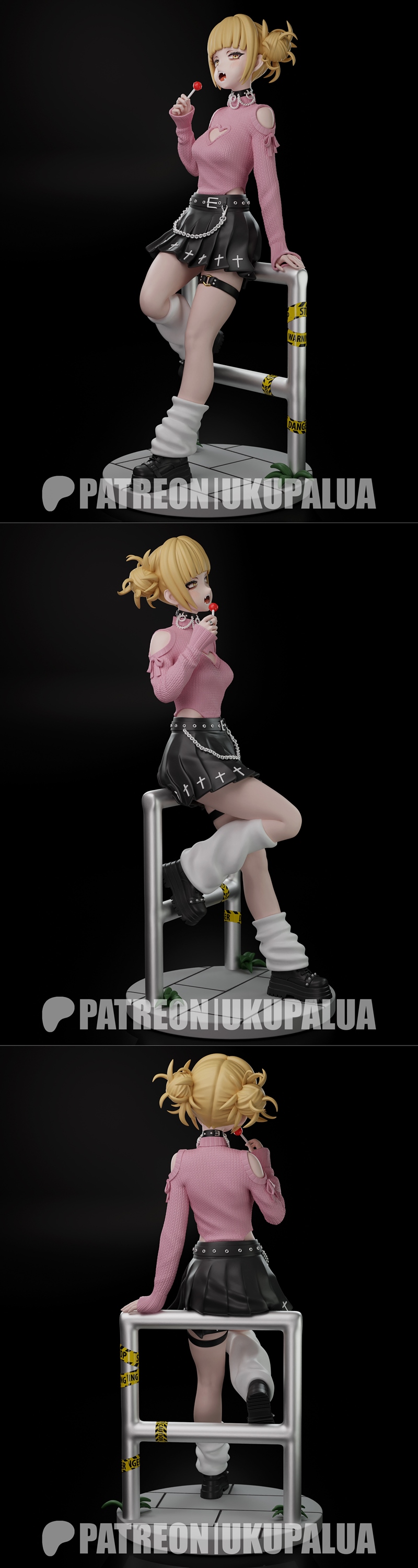 Himiko Toga from Boku no Hero Academia figure holding a lollipop, wearing a pink sweater with heart cutout and black...