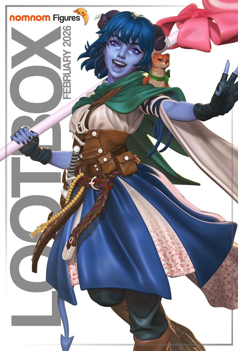 Jester Lavorre from Critical Role, a blue-skinned tiefling with horns, wearing a blue skirt, brown corset, and green...