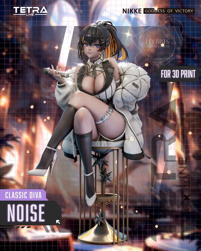 Hybris Studios 3D model of Noise from Nikke Goddess of Victory, sitting seductively in a white jacket and revealing o...