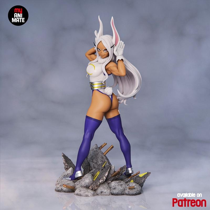 MyAnimate 3D model of Mirko from Boku no Hero Academia, a muscular anime character with bunny ears, wearing a white l...