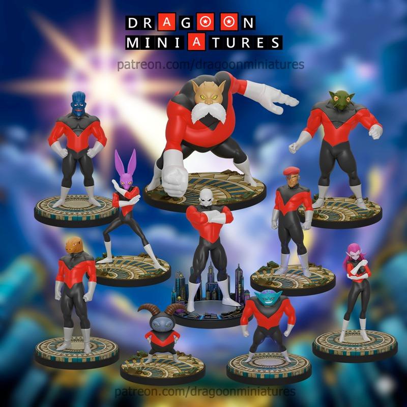 Collection of Dragon Ball Super Universe 11 character miniatures by Dragoon Miniatures, featuring Jiren and other war...