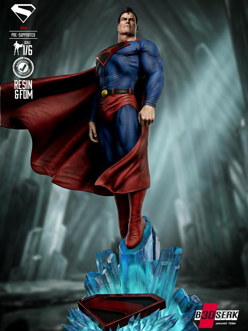 Superman Kingdom Come sculpture, 1:6 scale, standing heroically on a base of blue crystals, wearing his classic blue...