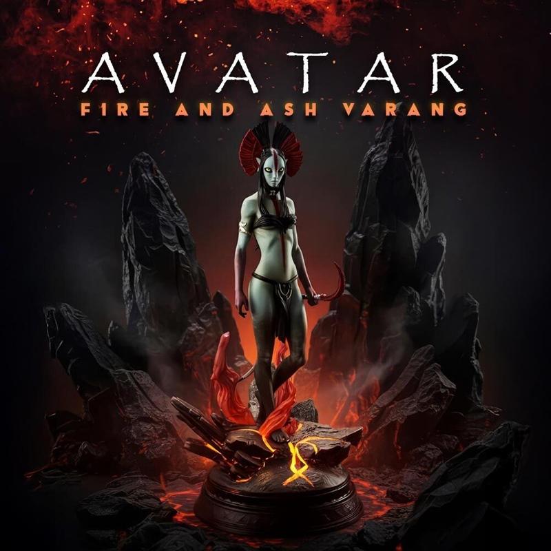 Avatar 3 premium statue by Varang, a female figure in tribal attire with a headdress and curved blade, standing on a...