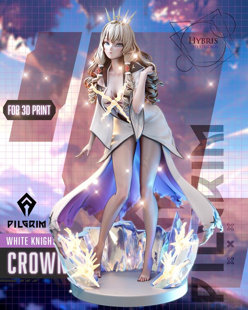 3D model of Crown from Nikke Goddess of Victory, a female figure with long blonde hair, blue eyes, wearing a white ou...