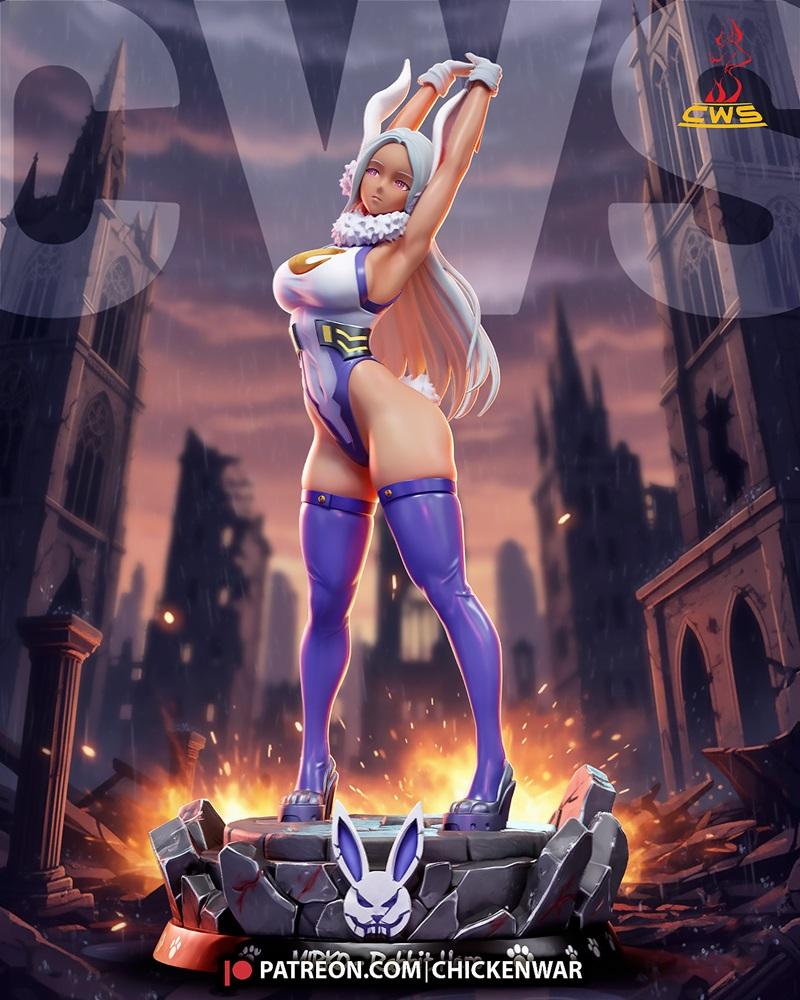 CW Studio 3D model of Mirko from My Hero Academia in a revealing hero costume, striking a dynamic pose on a rubble ba...
