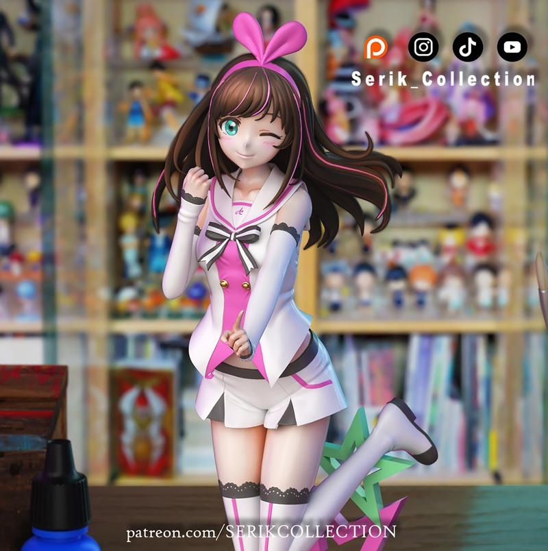 Kizuna AI 3D model figure by Serik Collection, winking and striking a pose in her pink and white outfit with bunny ears.