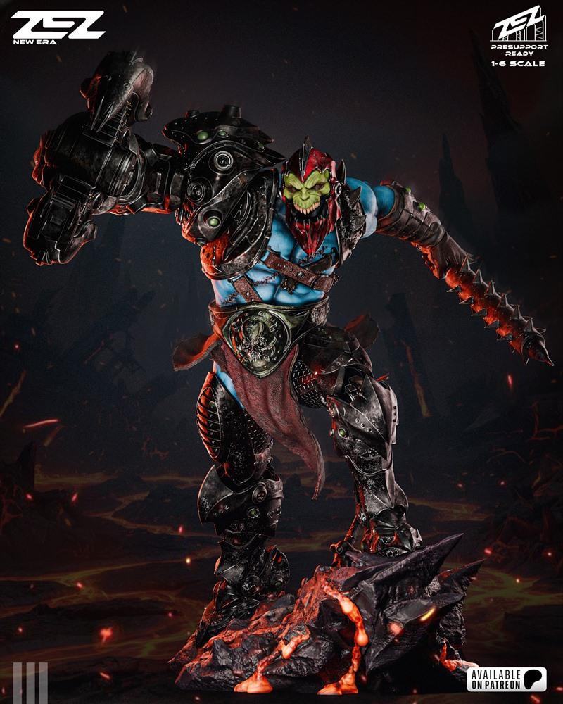 ZEZ Studio 1:6 scale 3D print model of Trap Jaw from Masters of the Universe, featuring a mechanical arm and spiked a...