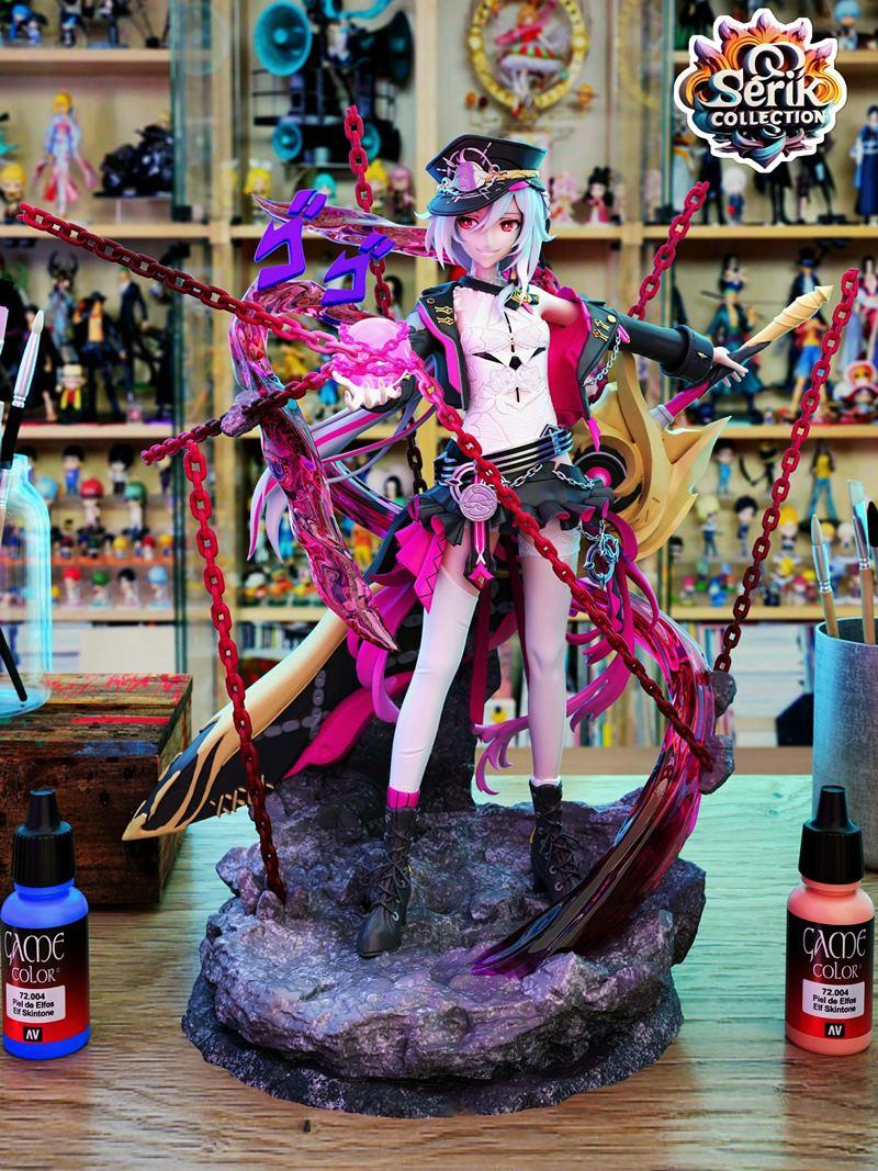 3D printable figure of Herrscher of Sentience from Honkai Impact, wearing a military hat and gothic outfit, holding a...