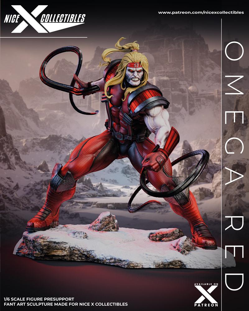 1:6 scale 3D print model of Marvel's Omega Red in a dynamic pose, holding coiled tentacles, wearing red and black arm...