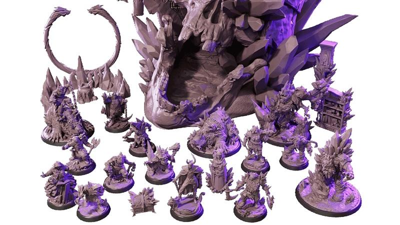 Collection of fantasy 3D printable models from Loot Studios, featuring the Kragudür Clan with crystalline armor, mons...