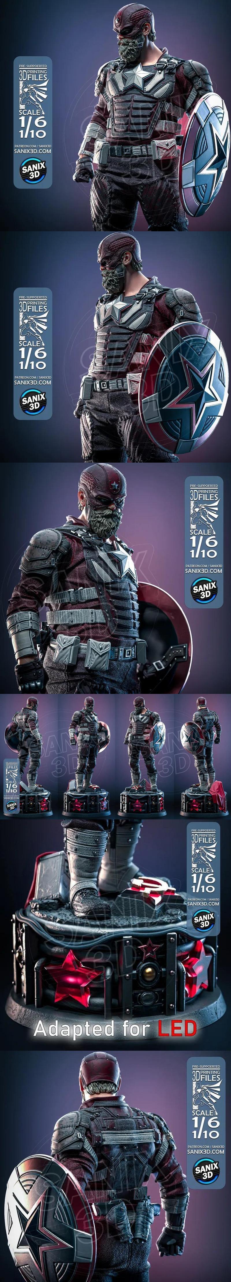 Sanix 3D model of Red Guardian, a male superhero in armored suit with star emblem, holding a shield, 1/6 1/10 scale.