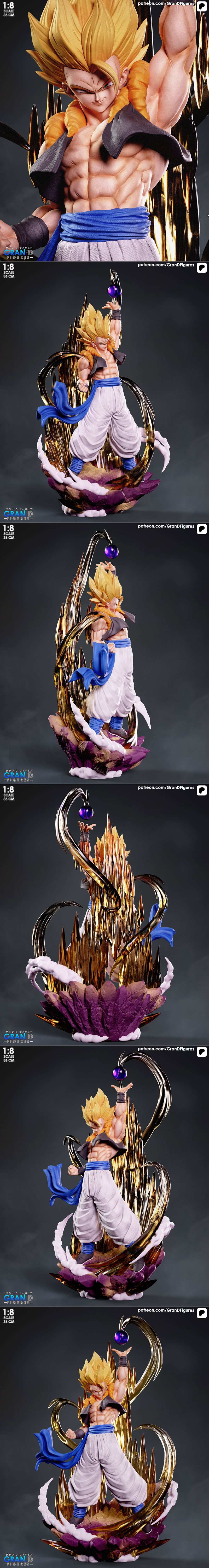 1:8 scale 36cm 3D model of Gogeta from Dragon Ball Z, holding a purple energy ball, with golden energy effects and pu...