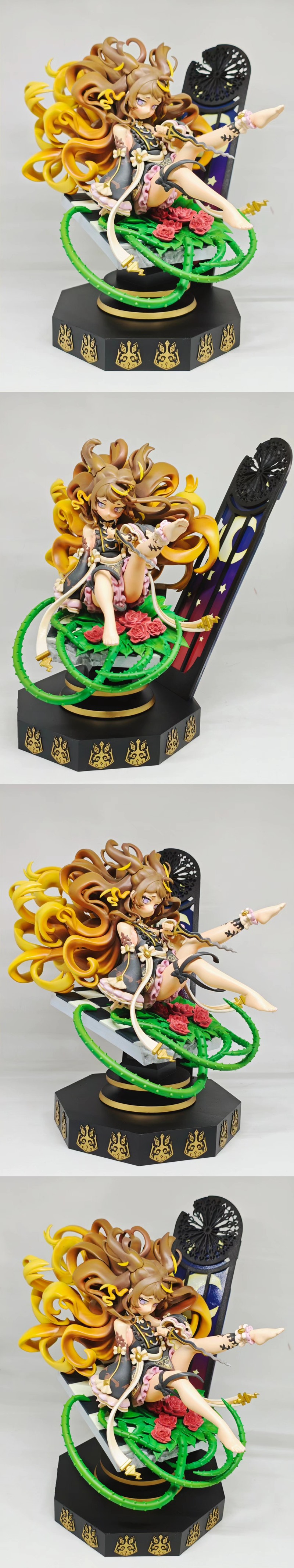 Anya Melfissa 3D model figure by Erick Vandalier, seated with flowing hair, wearing a dark outfit with pink trim, on...